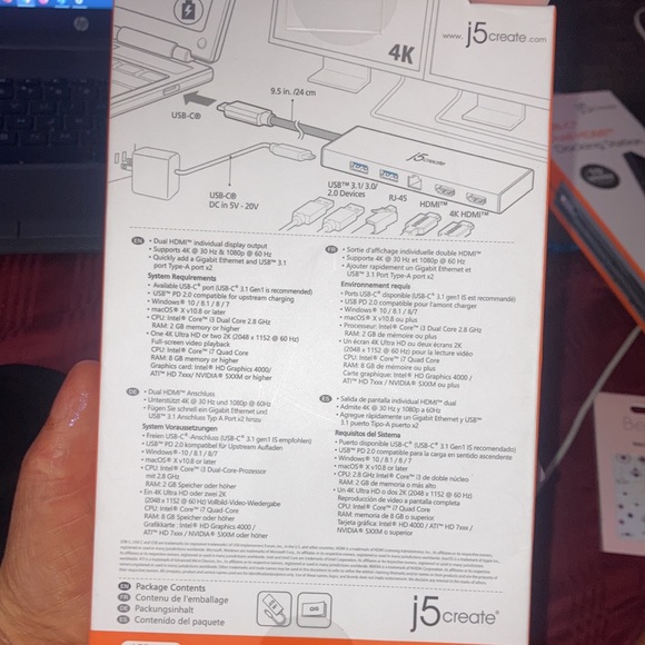 J5 USB-C Dual HDMI mini Dock Ethernet/USB 3.1 HUB / PD 2.0 - Picture 2 of 6